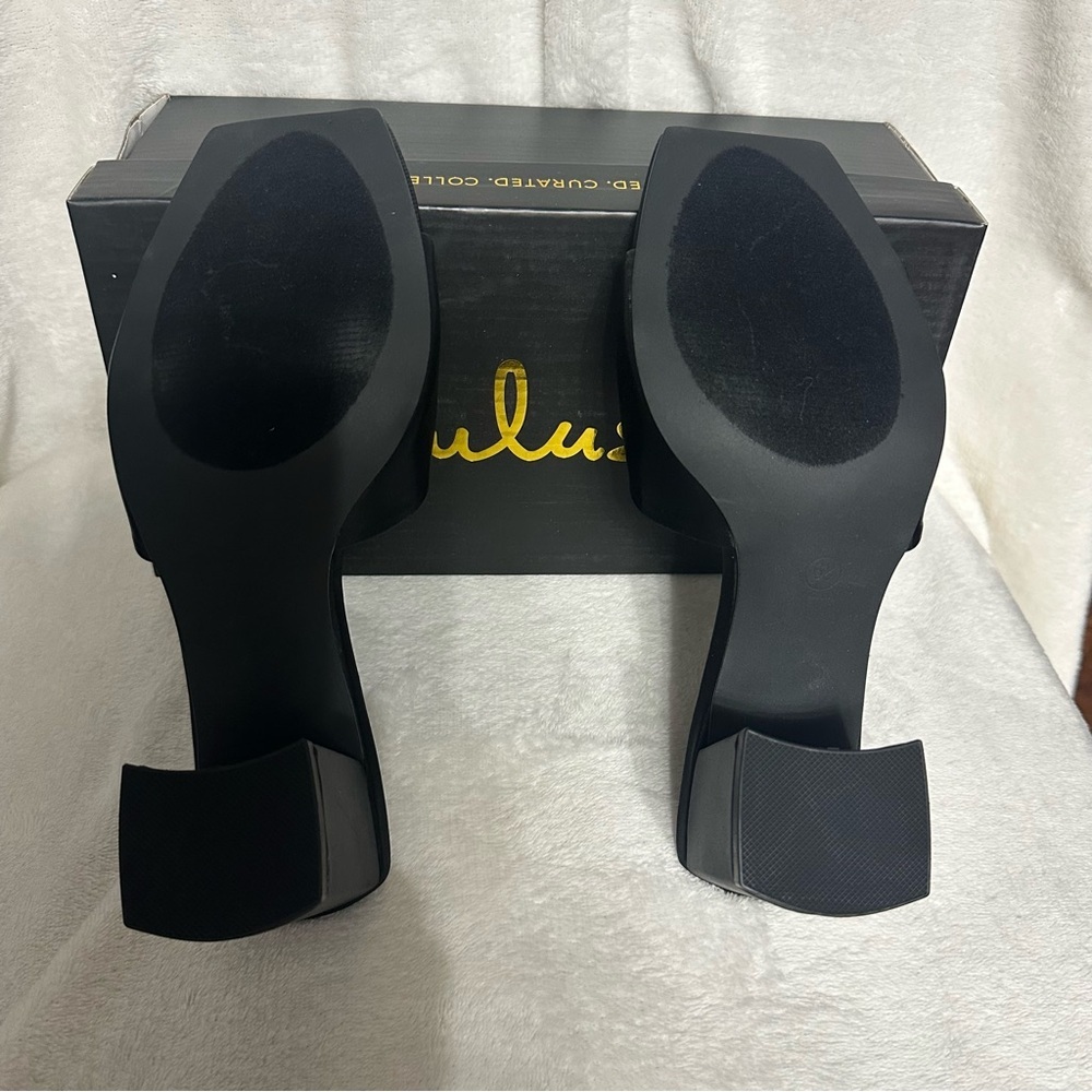 Lulu's Satin Black Block Heel Mules Women’s 6.5 NIB - Picture 4 of 6
